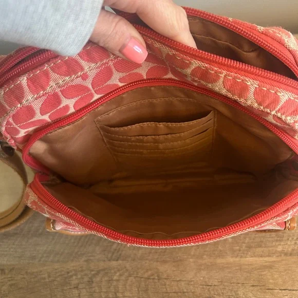 Fossil Signature Canvas Crossbody‎ Coral Bag Boho Classic Geometric Leather Trim - Picture 13 of 16